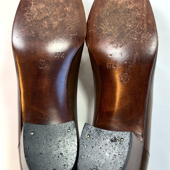 Vintage CELINE Brown Leather Loafer Pumps Gold Hardware Size 37.5 (37-1/2) US-7 - Picture 7 of 16